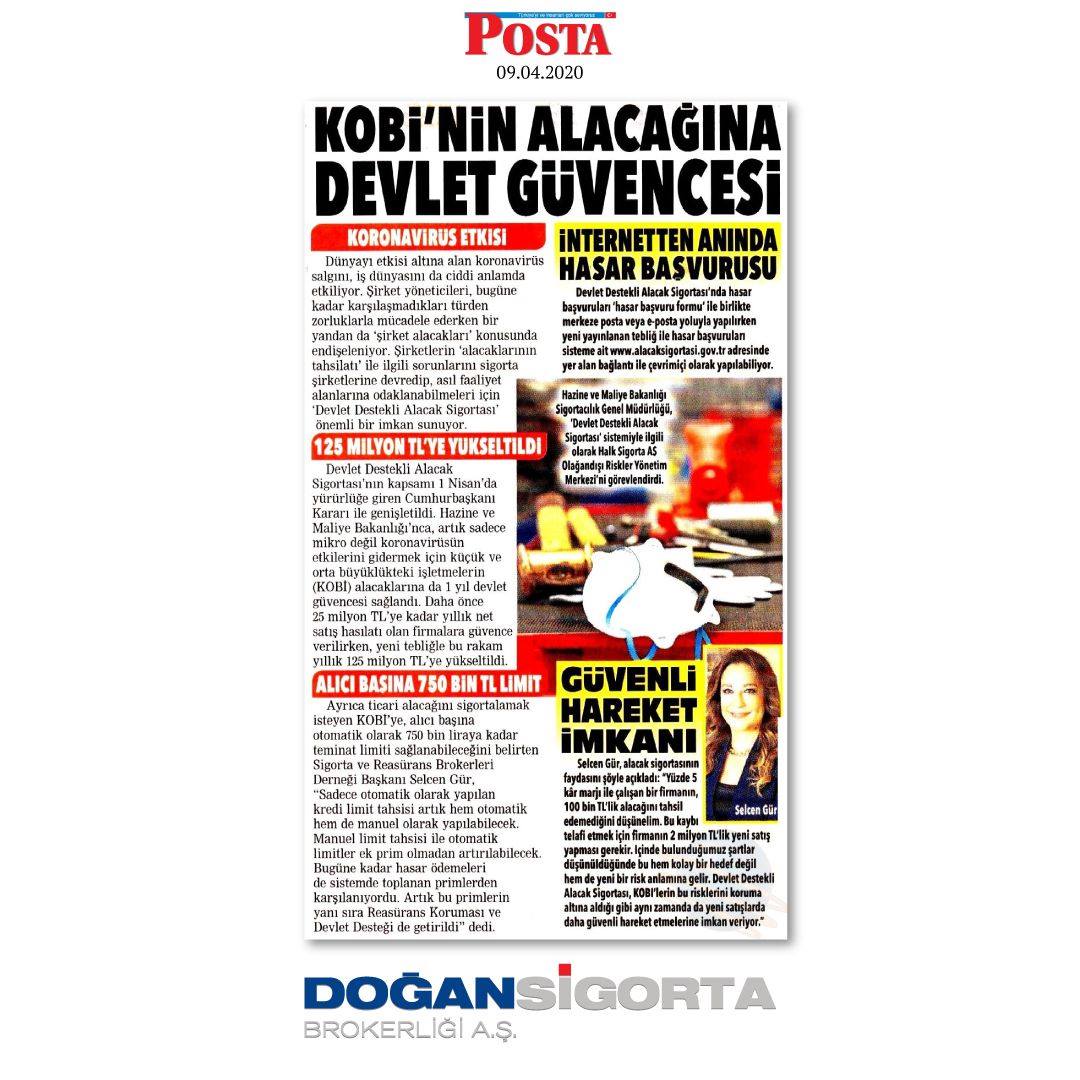 Selcen Gür - Posta Gazetesi Kobi'nin Alacağına Devlet Güvencesi - 09 Nisan 2020