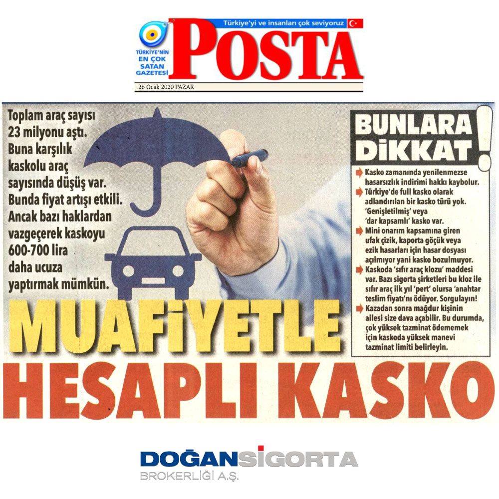 Selcen Gür - Posta Gazetesi Muafiyetle Hesaplı Kasko - 26 Ocak 2020 